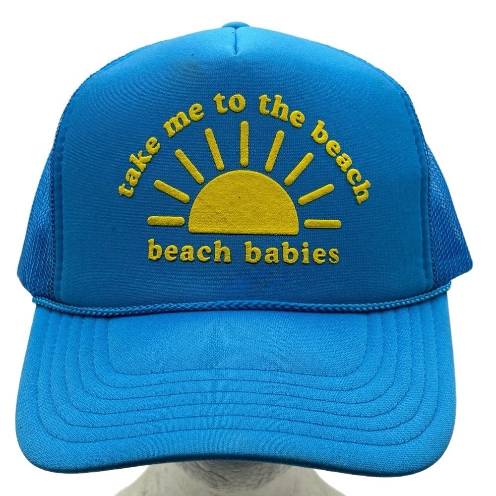 Beach Babies Take Me to the Beach Trucker Hat Blue Yellow Foam Mesh Snapback